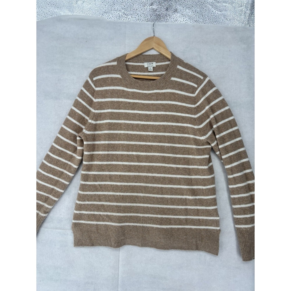 J Crew Crewneck Pullover Sweater Extra Soft Yarn Beige Ivory Stripe Women's Med